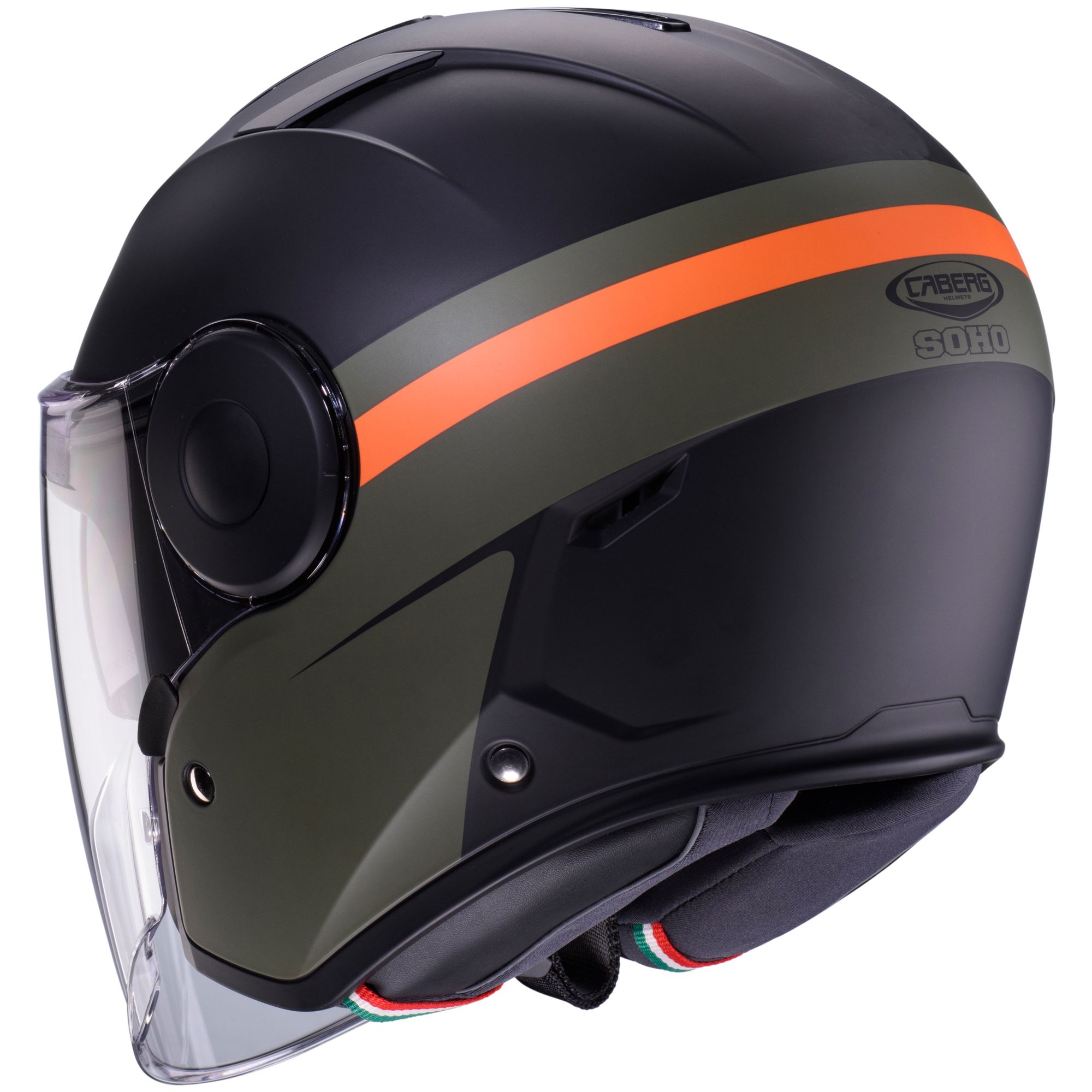 Caberg casco Soho Zephyr nero opaco/verde arancione