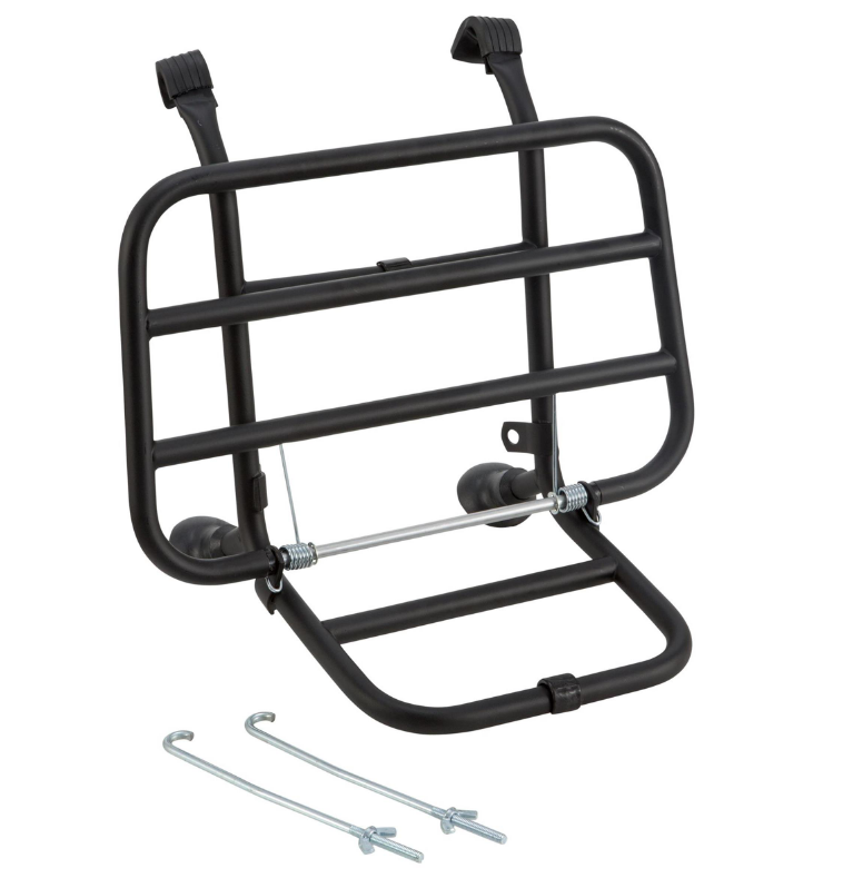 Portapacchi anteriore per Vespa PX 80-200cc, pieghevole, nero