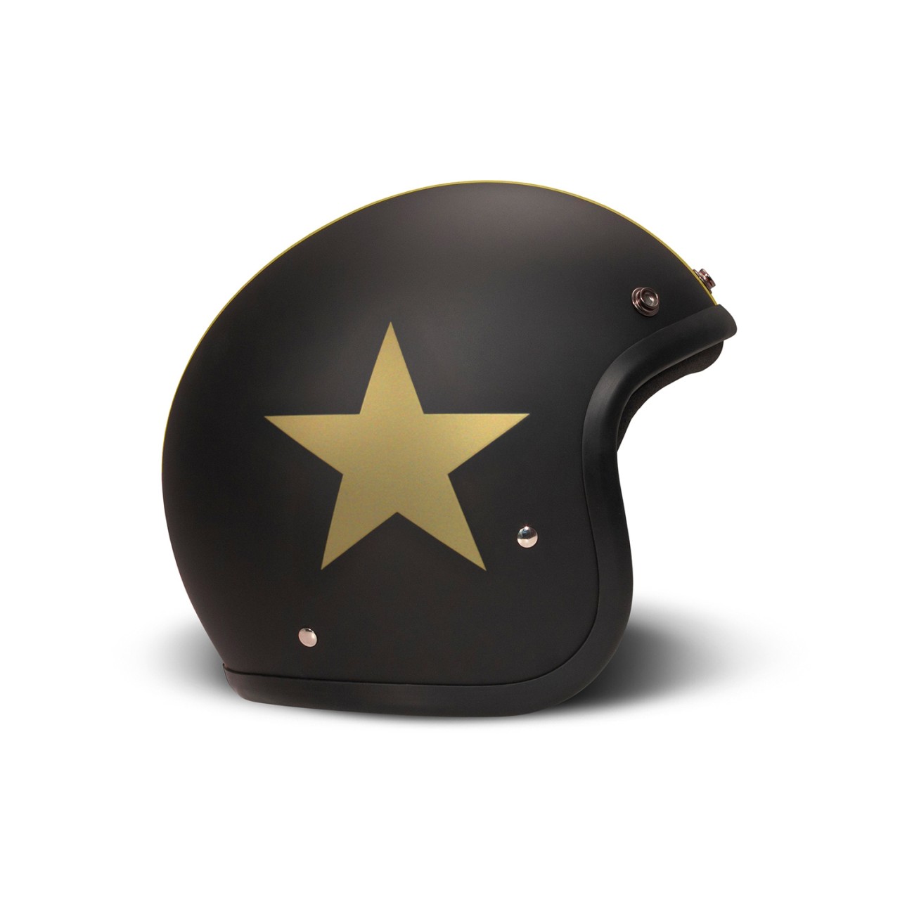 Casco jet DMD Retro, nero, opaco, Star Gold, in fibra di vetro, ECE 22.06