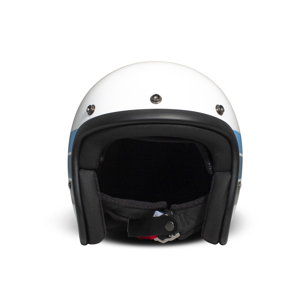 Casco jet DMD Retro, bianco, blu, lucido, Olympus, fibra di vetro, ECE 22.06