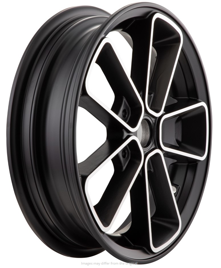 Cerchio anteriore/posteriore 12" per Vespa GTS/​GTS Super/​GTV/​GT 125-300ccm, nero con bordo argento