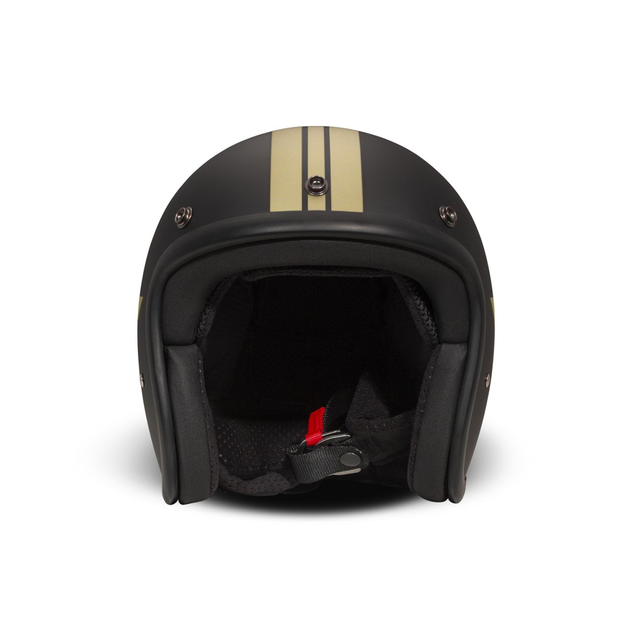 Casco jet DMD Retro, nero, opaco, Star Gold, in fibra di vetro, ECE 22.06