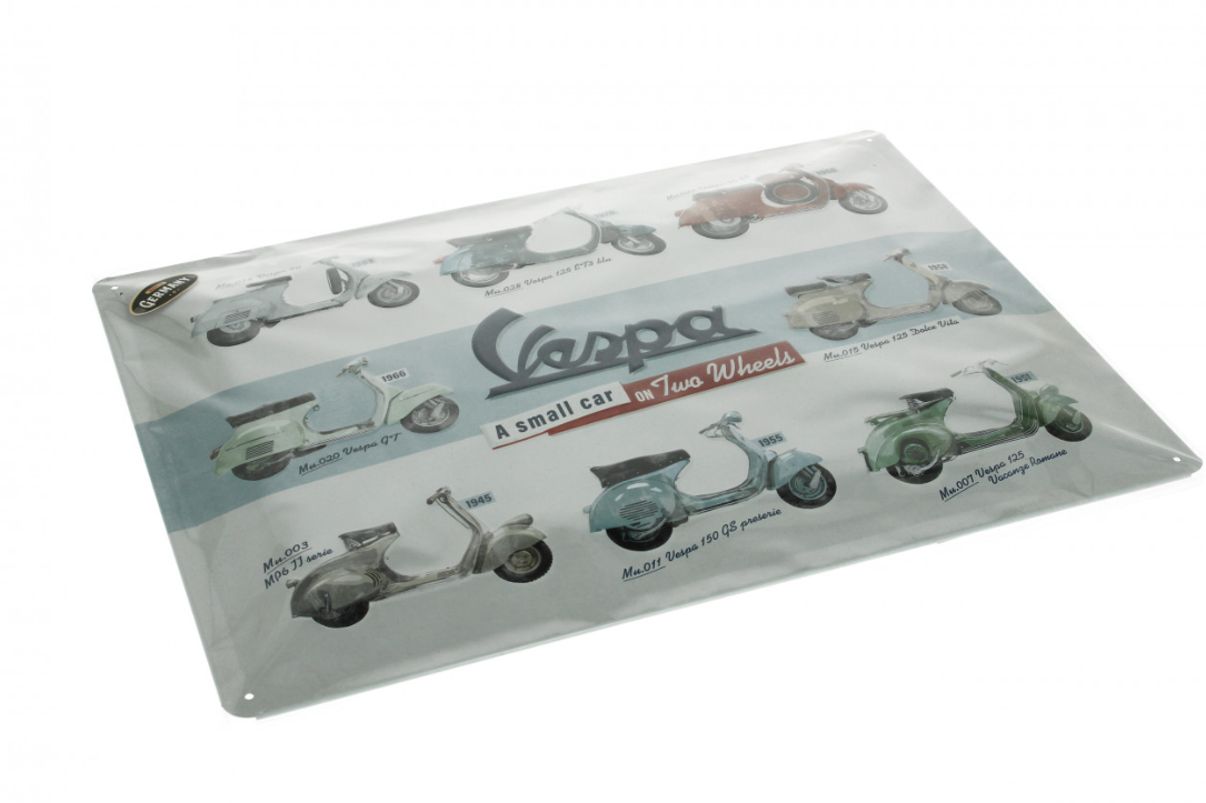 Cartello Vespa in metallo Scheda modello Vespa