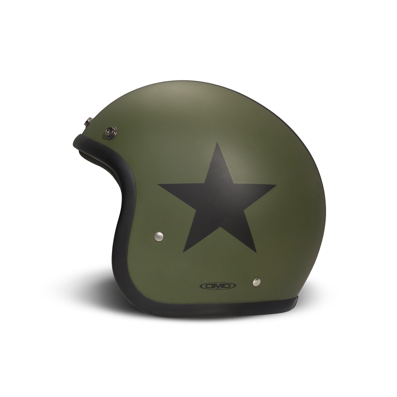 Casco jet DMD Retro, verde, opaco, Star Green, in fibra di vetro, ECE 22.06