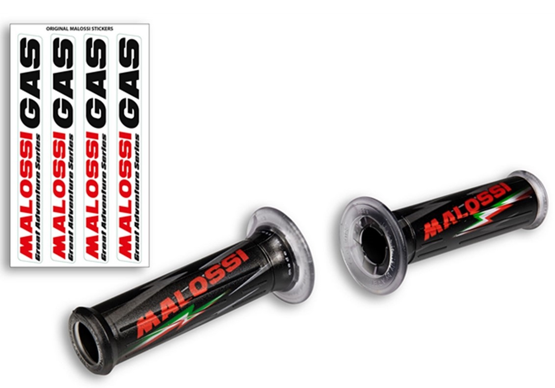 Manopole MALOSSI per Vespa GTS/​GTS Super/​GT/​GT L 125-300ccm, nere, con apertura terminale manubrio