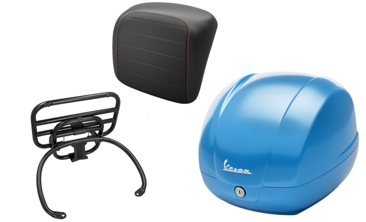 Kit bauletto 36L azzurro (A19), portapacchi nero per Vespa GTS 125/300/310