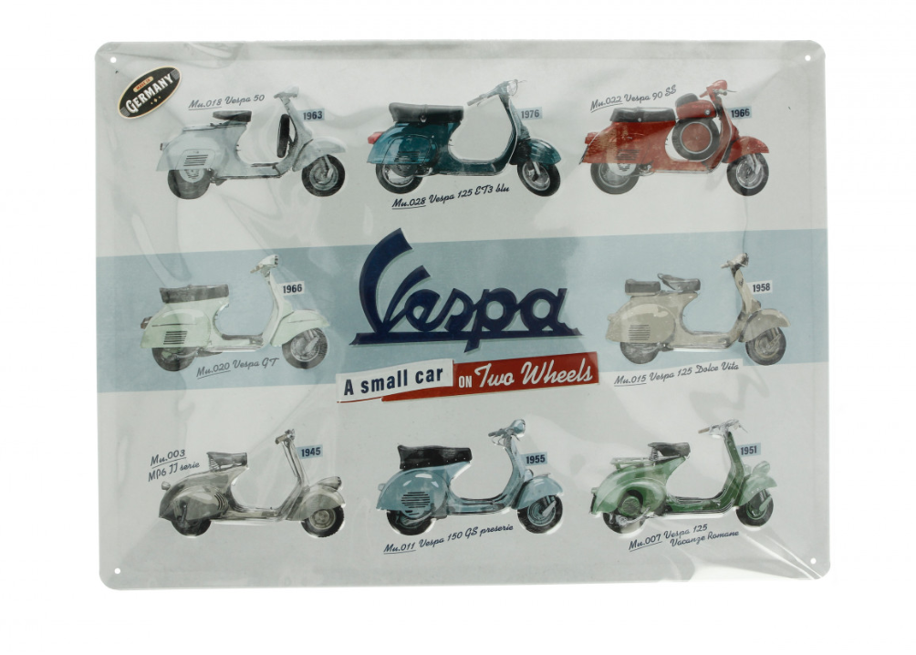 Cartello Vespa in metallo Scheda modello Vespa